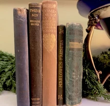 Set Of 5 Antique Books (12mo) For Decor, Stage/Film (GB5-1125)