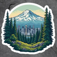 Seattle sticker vinyl decal space needle retro sunset state pride window mug 