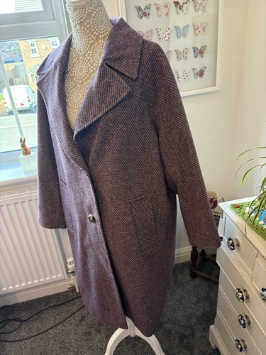 Per Una Purple Wool Mix Long Coat Size XL - Picture 4 of 11