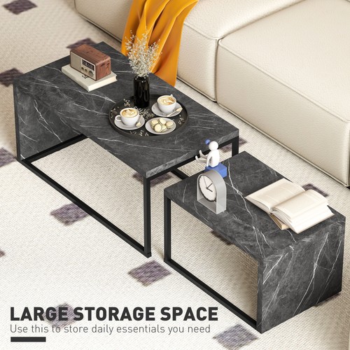 HOMCOM Coffee Tables Set of 2, Nest of Tables for Living Room, Dark Grey - Picture 6 of 11