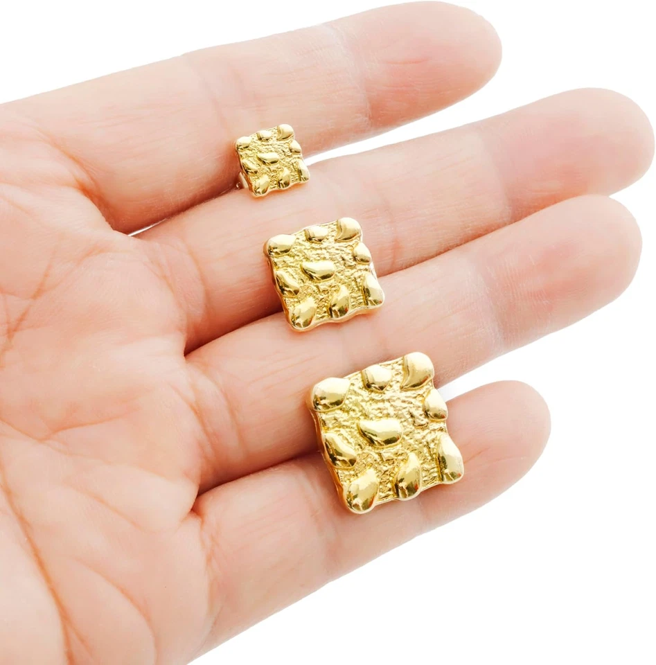 Nugget Earrings Gold Nugget Earrings for Men Gold Earring for Men 925 Sterling S - Image 4 of 4