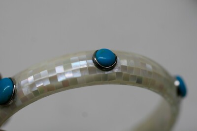 Vintage TURQUOISE MOTHER OF PEARL INLAY  bracelet E2