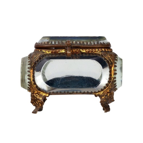 Antica scatola gioielli francese Ormolu dorata bara vetro smussato souvenir STRADA - Foto 8 di 13