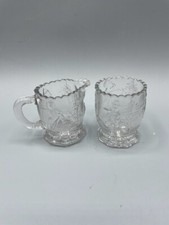 Antique EAPG Nursery Rhyme Toy Embossed Glass Spooner Holder and Creamer