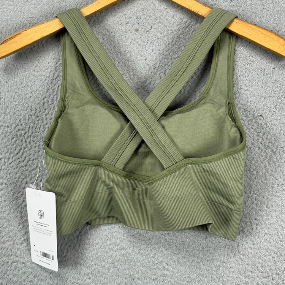 Athleta женщин Aurora совок спортивный бюстгальтер средний зеленый ребристый ремень назад тренировки новый - Изображение 2 из 4