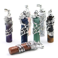 Natural Crystal Gemstones Phoenix Column Pendant Chakra Reiki Healing Beads Gift
