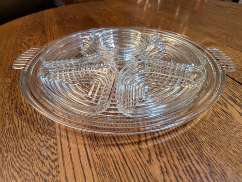 7 piece Anchor Hocking clear Manhattan relish Serving tray triangle dishes 14" - Picture 8 of 17