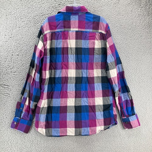 Camicia uomo Mossimo plaid flanella bottoni M viola blu tasche cotone casual - Foto 9 di 9