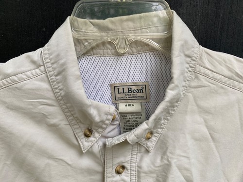 L. L. Bean Activewear Shirt Men's Medium Reg Fit Stone Logo Nylon Polyester - Picture 3 of 9