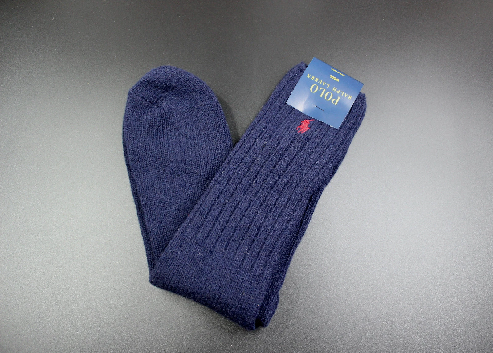 Polo Ralph Lauren Men navy blue wool blend boot socks size 10-13