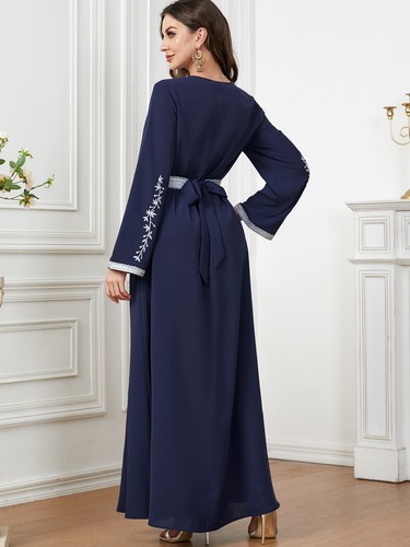 Muslimische Stickerei elegant Kaftan Maxikleid bescheiden Frauen Abaya Dubai Partykleid - Bild 40 von 53