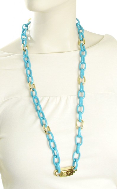 Michael Kors Modern Mix Logo Plaque Turquoise Long Chain Necklace $145