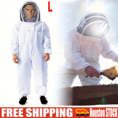 L Full Body Ventilated Beekeeping Suit Veil Hood Gloves Protective Bee Jacket