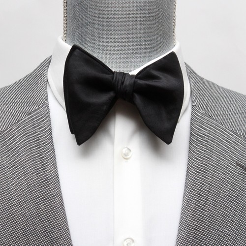 Men's Self-tied Big Butterfly Bow Tie Black Silk Linen S599 - Picture 6 of 13