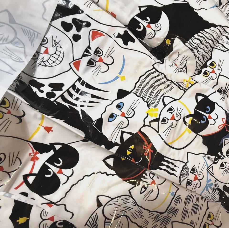 Винтажная веселая и уникальная пластиковая занавеска для душа с принтом котенка белый черный узор - Изображение 3 из 4