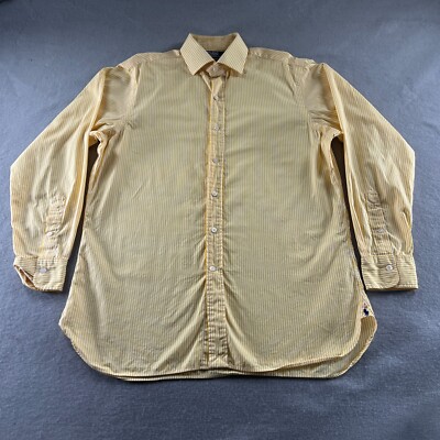 VTG Polo Ralph Lauren Shirt Mens Size 16/34 Yellow Regent Candy Stripe Pony Y2K