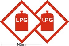 LPG Warning Self Adhesive Stickers Caravan x2 Motorhome Campervan Van VW 140mm