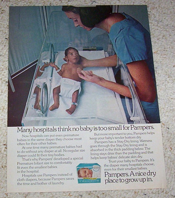 1975 print ad page - Pampers Diapers baby newborn nurse Hospital Procter Gamble