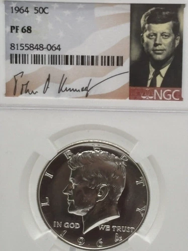 1964 50c KENNEDY HALF DOLLAR NGC PF68 PROOF JFK COIN SIGNATURE #1032