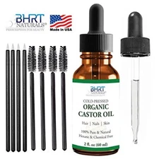 Organic Castor Oil for Eyelashes and Eyebrows With Applicator Kit 2 Ounces 60 ML