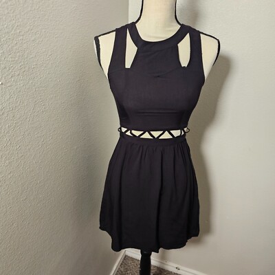 H&M Divided Women's Cut Out Black Pencil Dress Size 2 Sleeveless Zipper Back