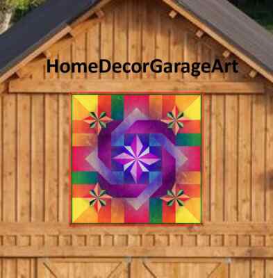 Amish Barn Quilt Art Sign, Five Square 2, Square Metal Sign
