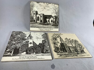 Lot of 3 Maryland Decorative Ceramic Tiles Churches 5245
