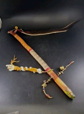 Repro American Indian Ceremonial Medicine Dance Stick Pow Wow Turtle Snake Claw