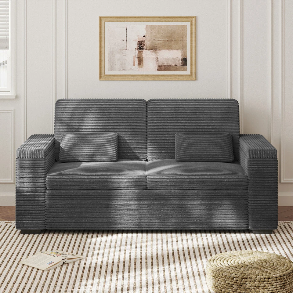 Modern Cordsofa Bequem 2er Couch mit Armlehnen Stauraum und 2 Kissen 180x74x33cm - Bild 3 von 4