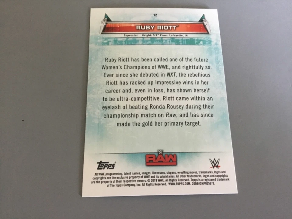 2019 TOPPS WWE WOMEN'S DIVISION WRESTLING RUBY RIOTT #12 - Image 2 of 2