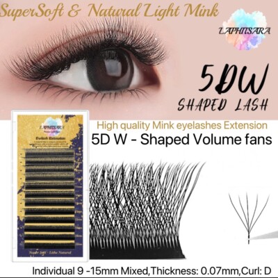 5D Eyelashes Extension 1800 Individually High Quality Mink D Curl 9-15mm 0.07mm