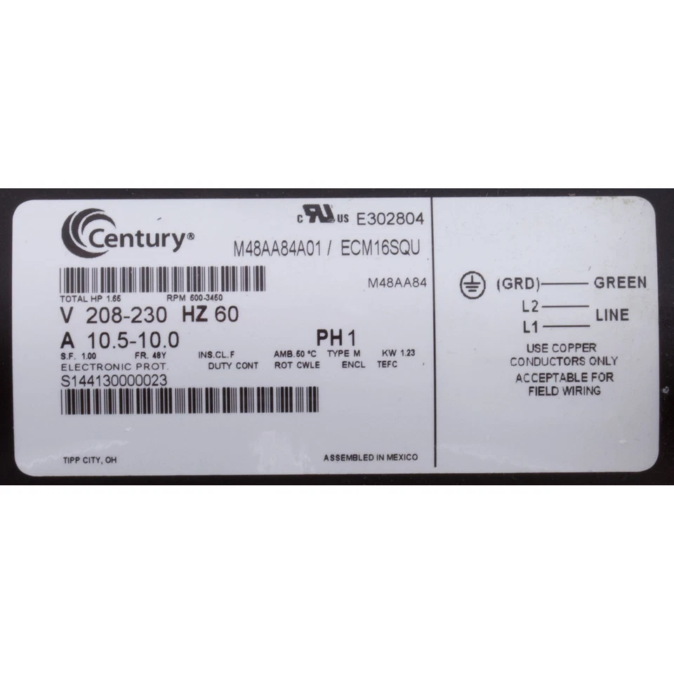 Motor, Century, 208v-230v, Var-Spd, 48fr, SQFL, V-Green - Image 3 of 4