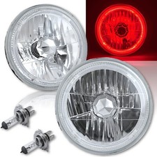 7 Halogen H4 Headlight Headlamp Red Led Halo Angel Eyes Light Bulbs Pair Iw