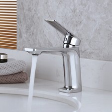 Bathroom Silver Basin Sink Faucet Mixer Deck Mount Single Level Brass Taps