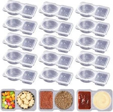 15 Sets Double Compartment Condiment Containers with Lid, Transparent Small 