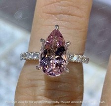 2.20Ct Pear Cut Lab Created Pink Sapphire Solitaire Ring 14K White Gold Plated