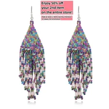 BOHO Seeds Beaded Earrings Fringe Tassel Bohemian Dangle Drop Handmade Jewelry