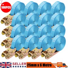 100x Ratchet Tie Down Lashing Straps 25mm x 6 Metres 800KG Cargo Rack Transport