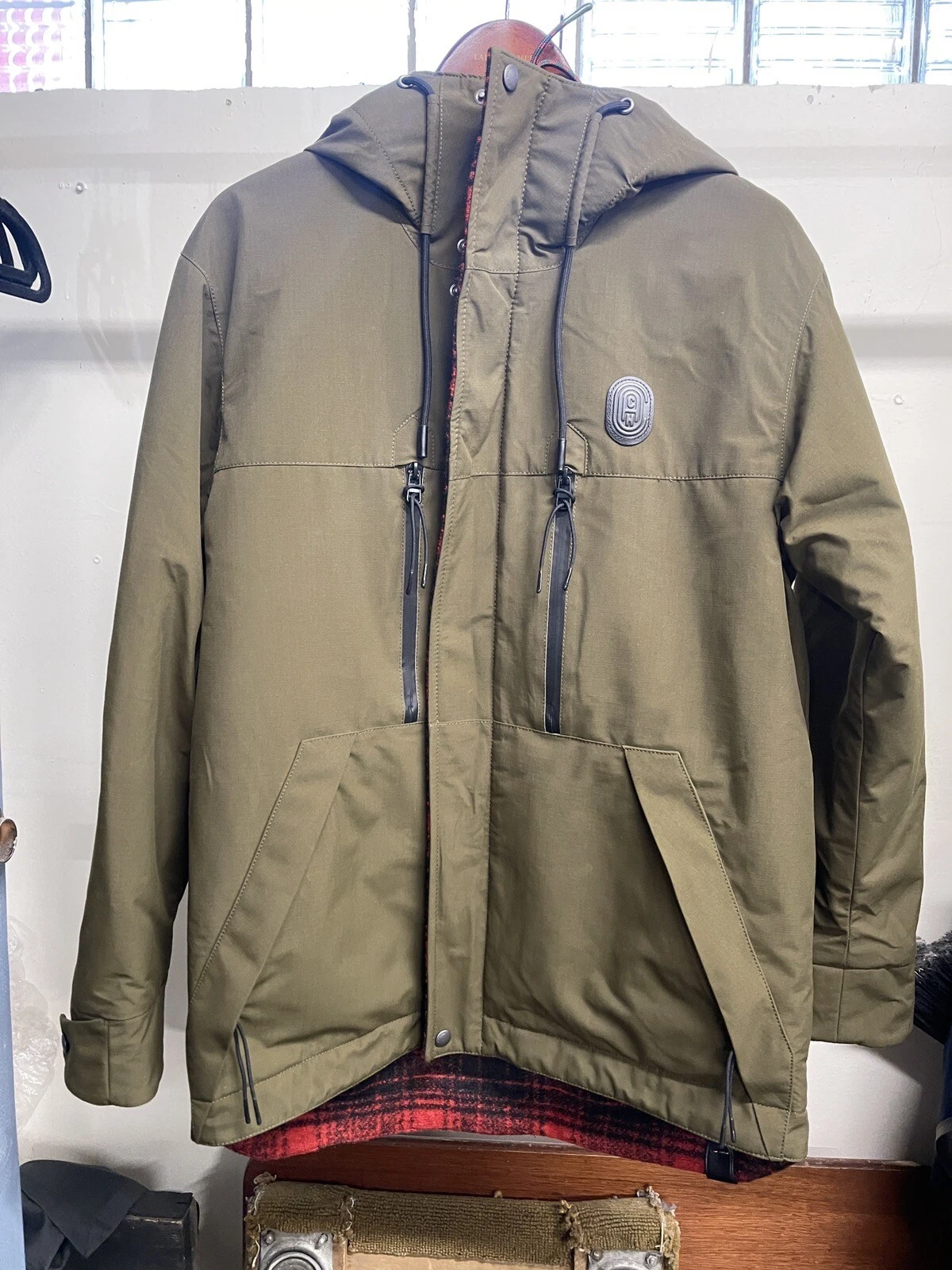 Giacca da uomo Coach verde militare reversibile a quadri taglia 48 nuova con etichette MSPR 995