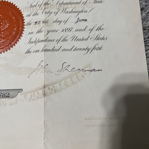 United States Department Of State 1897 Safe Passage Document John Sherman W Seal - Picture 2 of 12