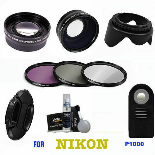  WIDE ANGLE LENS +TELEPHOTO  LENS + REMOTE + HD FILTERS FOR NIKON COOLPIX P1000 - Picture 1 of 12