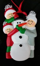 Personalized Building Snowman Family Three 3 Christmas Tree Ornament