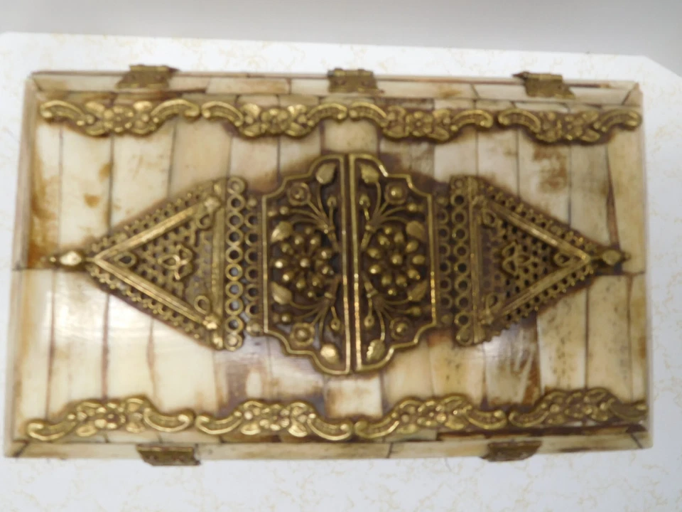 Joyería decorativa vintage de hueso de camello de la India ~ con 3 bisagras y 2 cierres Foto 3 de 4