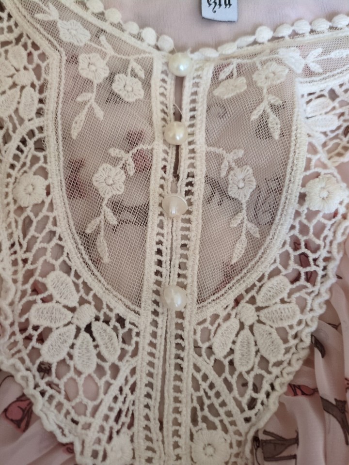 Women's Ezra Blouse Top Animal Print Cats Shirt Sleeve L Boho Romantic