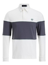 Image of Fred Perry Men's Panelled Long Sleeve Polo Shirt,Snow White  Size Large