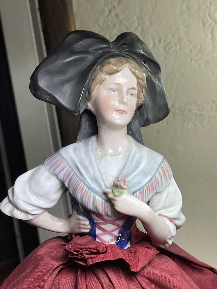 Buste Poupée Alsacienne En Porcelaine XIXe - 40 Cm - Ancienne France - Métal Et Soie