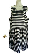 J. Crew Dress XL Cotton Blend Knit Striped Sleeveless Black White Side Pockets