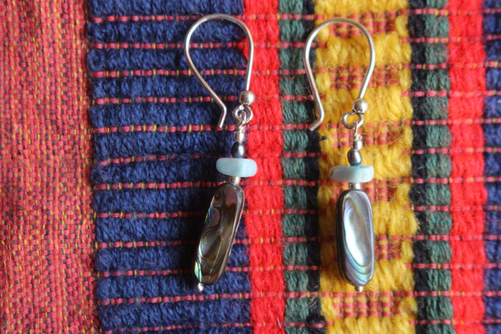 Boucles d'oreilles argent 925 abalone larimar 1531R : bijoux minéraux fins pour femme