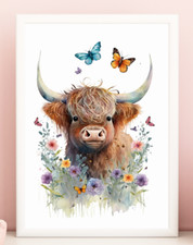 Cow Wall Art Print, Cow With Butterflies Art Print, Farmhouse Wall Art Decor 39