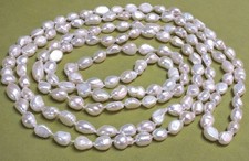 Rare Vintage Opera Length Extra Long 76" Biwa Baroque Shape Pearls Necklace